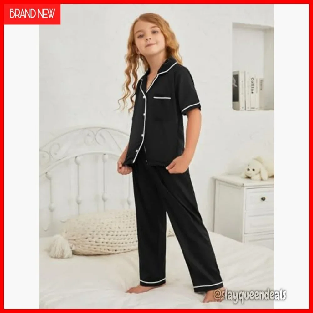 Kids Satin Pajama Set 3-Piece Silk Button Down Shorts Pants